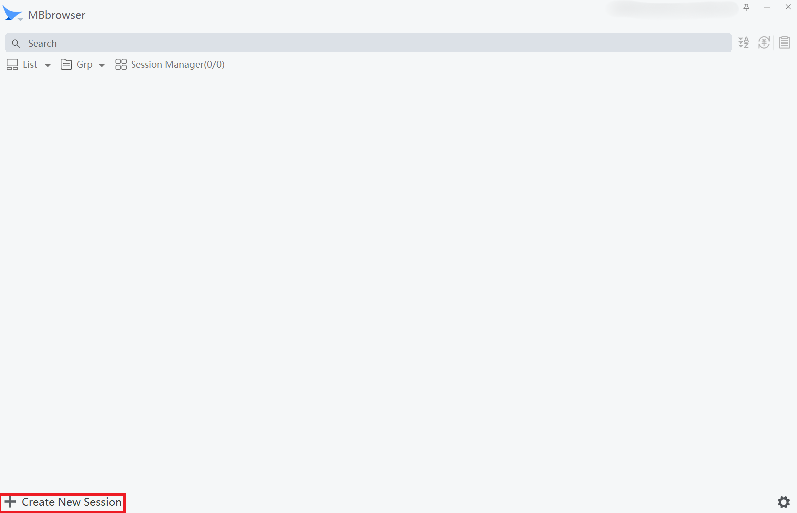 Mbbrowser dashboard highlighting Create New Session button
