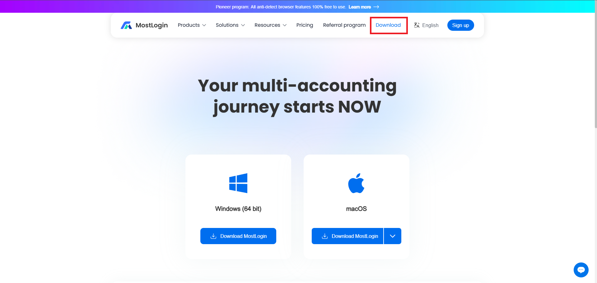 MostLogin Download page.