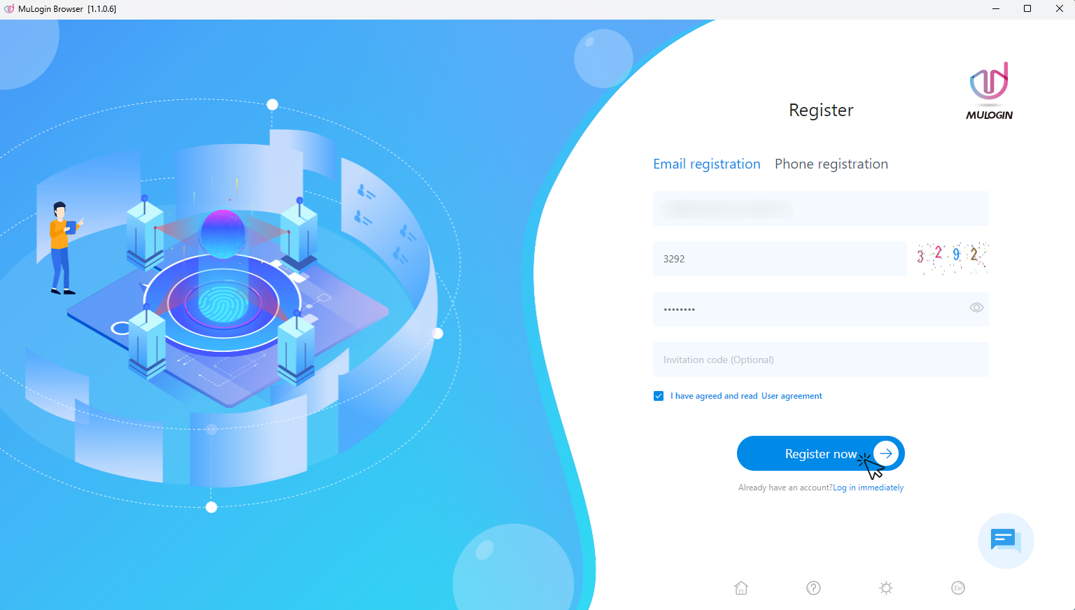 MuLogin register screen.