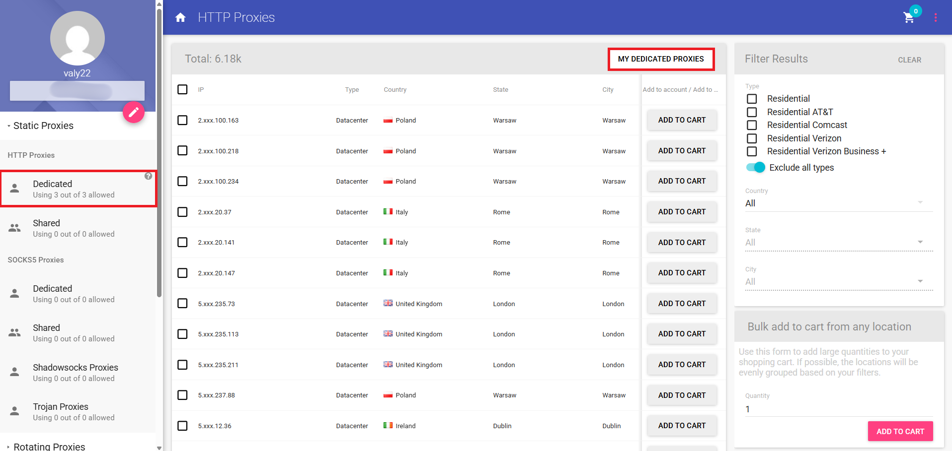 Go to proxy List.