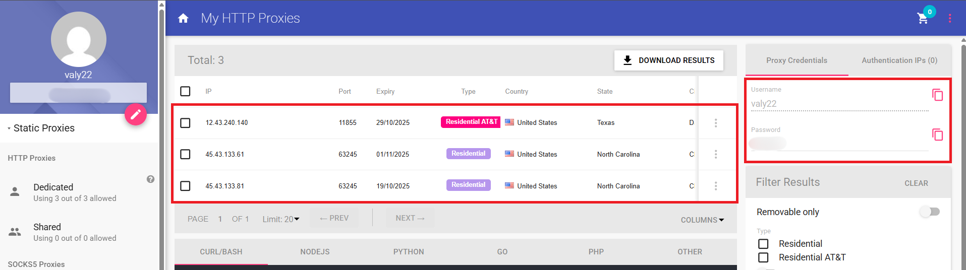 View proxy plan details.