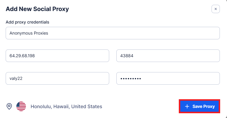 TexAu successful proxy test with save proxy option