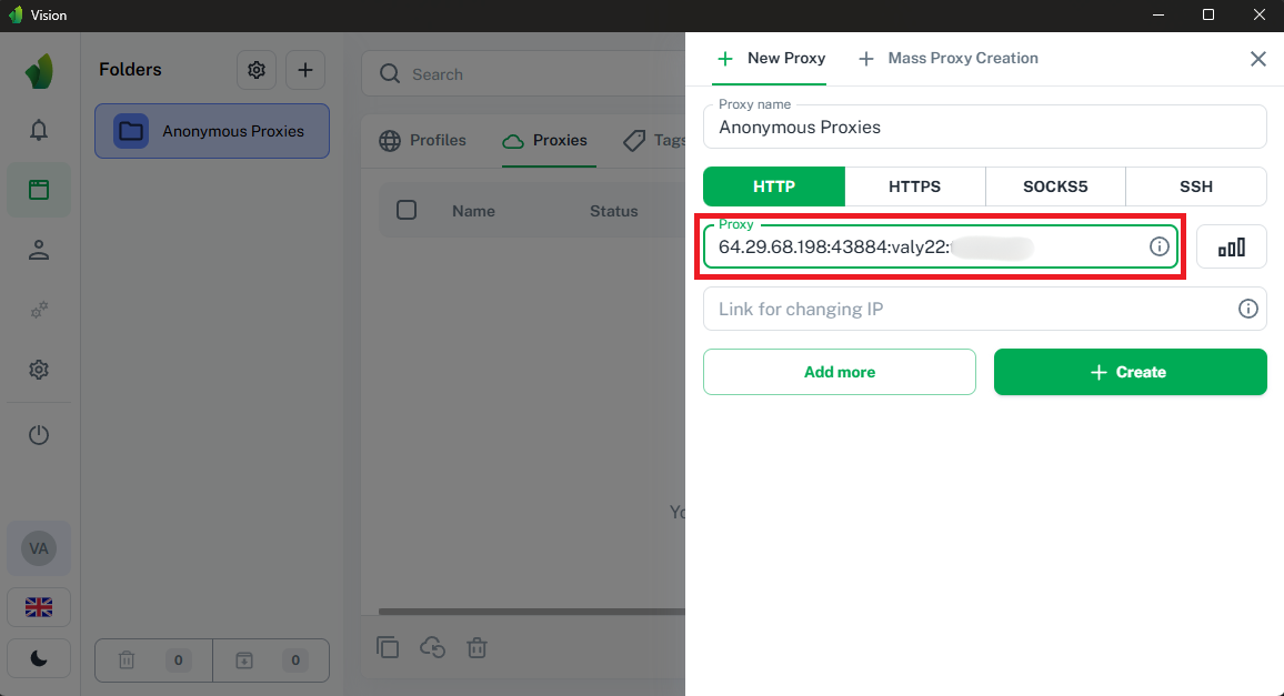 Add proxy in Vision new proxy window