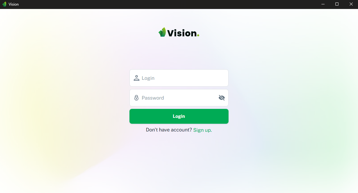 Vision browser login screen