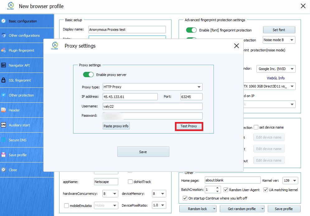 Fill proxy details.